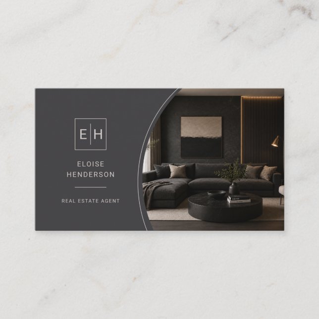 Luxury Real Estate Agent Monogram QR Code Business Card (Front)