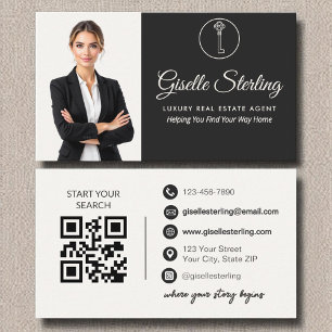 Luxury Real Estate Agent Neutral Photo QR Code  Business Card