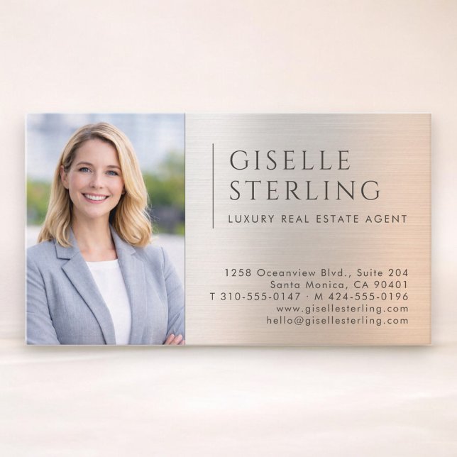 Luxury Real Estate Agent Photo Brushed Metal Business Card (Creator Uploaded)