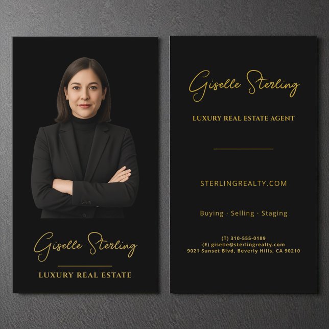 Luxury Real Estate Black Gold Modern Professional Business Card (Creator Uploaded)