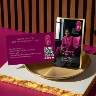 Luxury Real Estate Black Gold Pink Photo Monogram Business Card