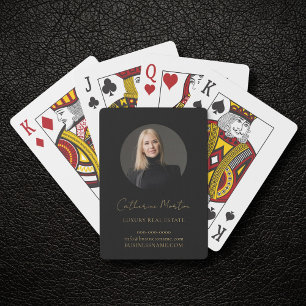 Luxury Real Estate Chic Black Gold Photo  Playing Cards