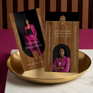 Luxury Real Estate Elegant Woodgrain & Gold Photo Business Card