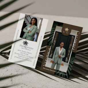 Luxury Real Estate Firm Palm Tree Monogram Photo Business Card
