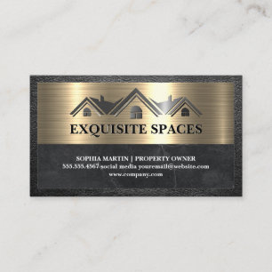 Luxury Real Estate   Gold Metallic   Leather Trim Business Card