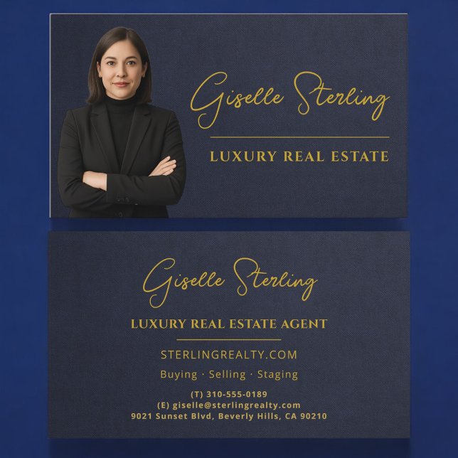 Luxury Real Estate Navy Blue Gold Stone Slate Business Card (Creator Uploaded)