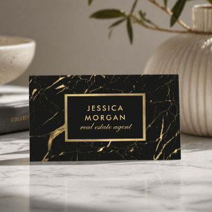 Luxury Realtor Black Gold Marble Business Card