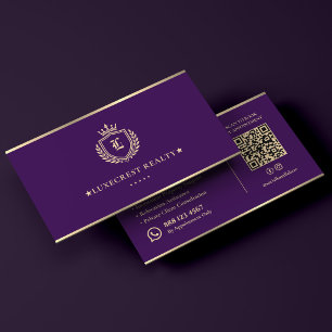 Luxury Realtor Mortgage Broker Royal Purple Crest Business Card
