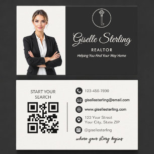 Luxury Realtor Neutral Photo QR Code  Business Card