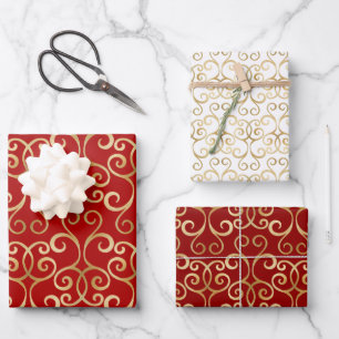  LUXURY RED AND GOLD CHRISTMAS DAMASK PERSONALIZED WRAPPING PAPER SHEET