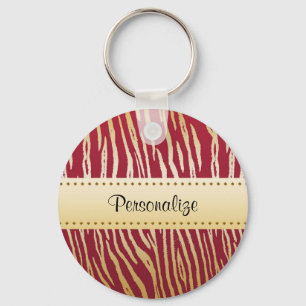 Luxury Red and Gold Tiger Print With Name Key Ring