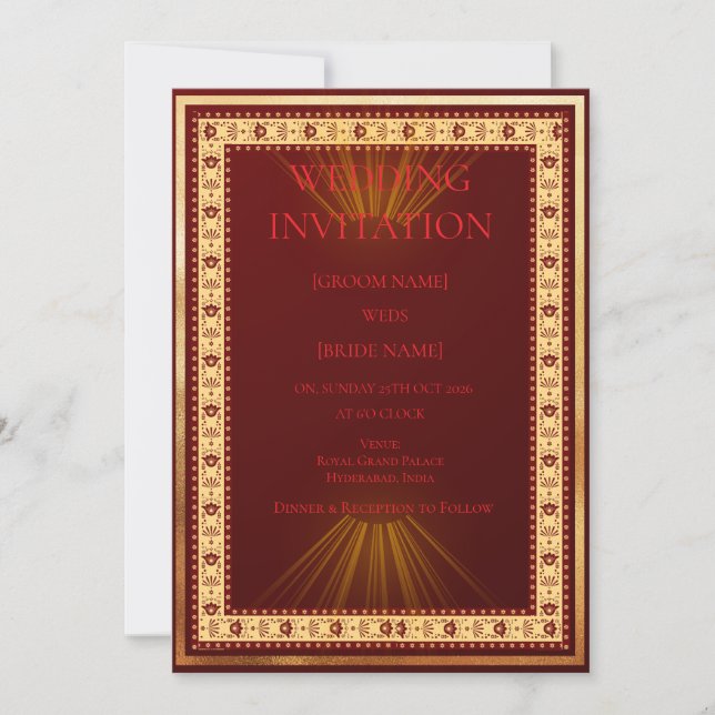 Luxury Red and Gold Wedding Invitation  (Front)