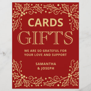 Luxury Red Antique Gold Cards & Gifts Wedding Sign