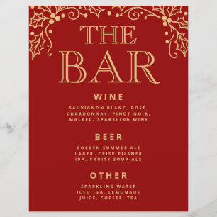 Luxury Red & Antique Gold Wedding Bar Menu Sign