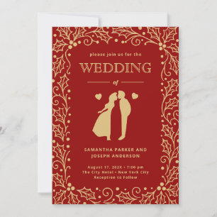 Luxury Red & Antique-Gold Wedding Invitation