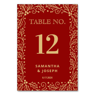 Luxury Red & Antique-Gold Wedding Table Number