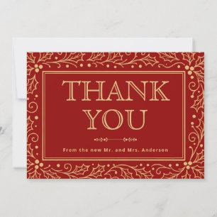 Luxury Red & Antique-Gold Wedding Thank You Card
