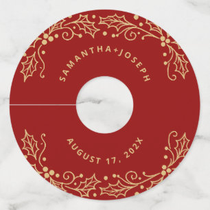 Luxury Red & Antique-Gold Wedding Wine Glass Tag