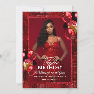 Luxury Red Balloons Photo Invitation