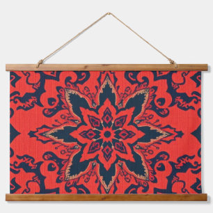 Luxury Red Blue Ornate Persian Medallion Pattern Hanging Tapestry