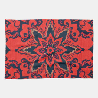 Luxury Red Blue Ornate Persian Medallion Pattern Tea Towel
