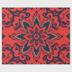 Luxury Red Blue Ornate Persian Medallion Pattern Wrapping Paper