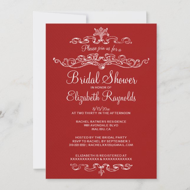 Luxury Red Bridal Shower Invitations (Front)