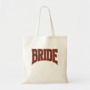 Luxury Red + Brown Chequered Varsity BRIDE Tote Bag