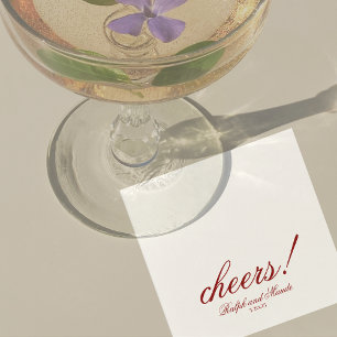 Luxury Red Cheers Elegant Personalised Wedding Napkin