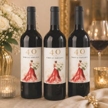Luxury Red Dress Birthday Wine Label