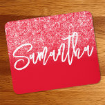 Luxury Red Glitter Ombre Personalised Mouse Pad<br><div class="desc">Girly glam mouse pad for her home office featuring a luxury faux red glitter with sparkle. Customise the bright red background colour to create your own personalised design. The name features a white modern handwritten lettering brush script calligraphy style. Customise the font colour, size and style in this text design....</div>