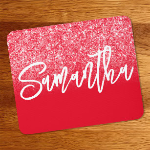 Luxury Red Glitter Ombre Personalised Mouse Pad