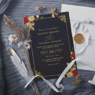 Luxury Red Gold and Black Elegant QR Code Wedding Invitation