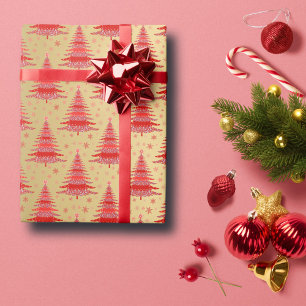 Luxury Red Gold Christmas Tree Pattern Wrapping Paper
