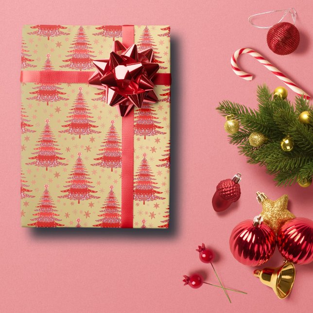 Luxury Red Gold Christmas Tree Pattern Wrapping Paper (Creator Uploaded)