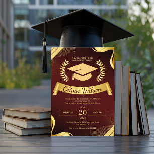Luxury Red & Gold Graduation Party Invitation