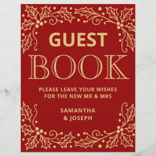 Luxury Red Gold Guest Book Wedding Tabletop Sign