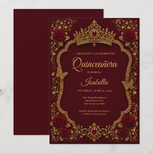 Luxury Red & Gold Princess Quinceañera Invitation