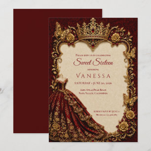 Luxury Red & Gold Princess Sweet 16 Invitation