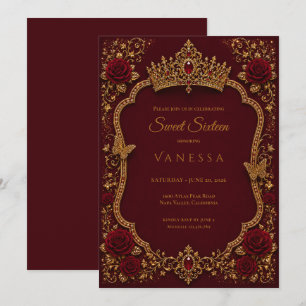 Luxury Red & Gold Princess Sweet 16 Invitation