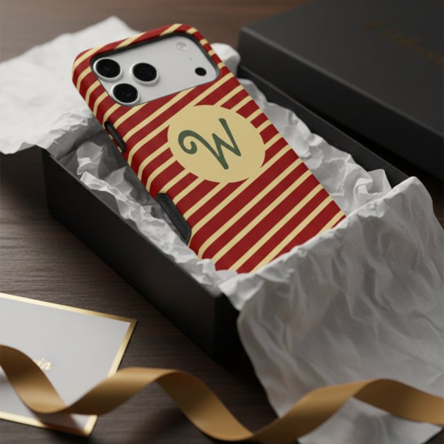 Luxury Red & Gold Stripes Personalised Monogram (Creator Uploaded)