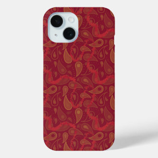 Luxury Red Orange Brown Paisley Abstract Magic iPhone 15 Case