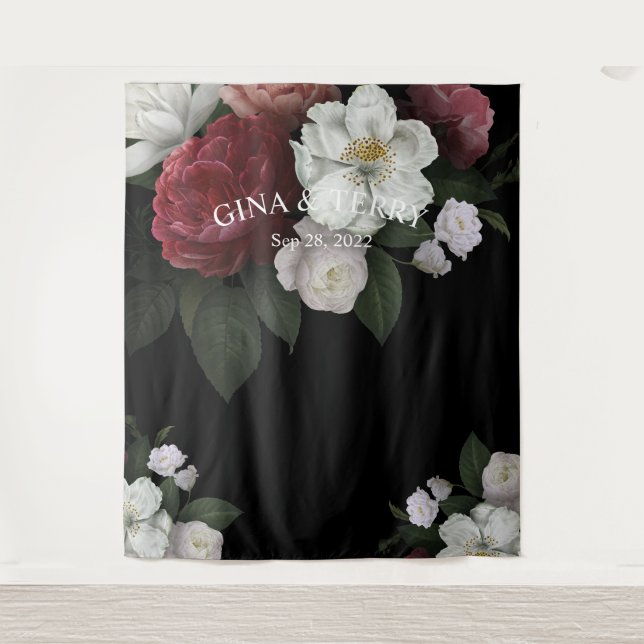Luxury Red Pink White Flowers Floral  Wedding Tapestry (Front)