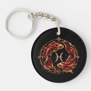 Luxury Red Pisces Zodiac Key Ring