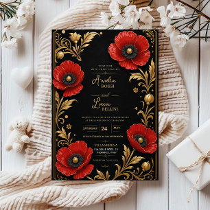 Luxury Red Poppy Black and Gold Floral Elegant  Acrylic Invitations