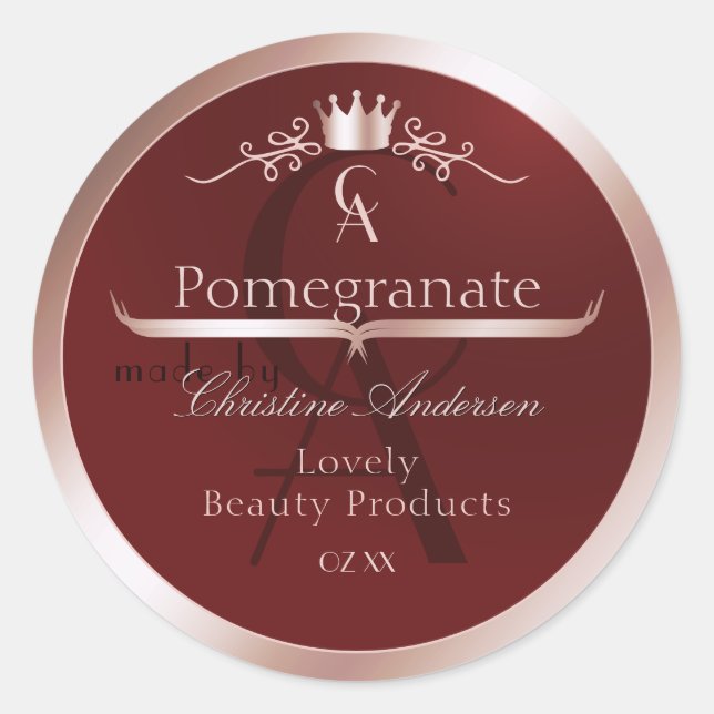 Luxury Red Product Label Rose Gold Frame Monogram (Front)