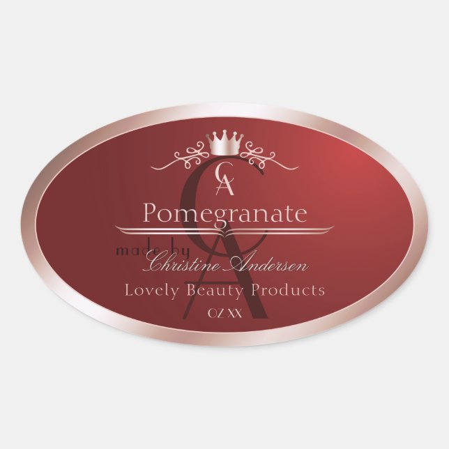 Luxury Red Product Label Rose Gold Frame Monogram (Front)