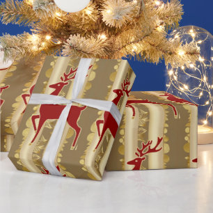 Luxury Red reindeer moose Gold merry Xmas Pattern Wrapping Paper