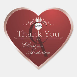 Luxury Red Rose Gold Frame Logo Monogram Thank You Heart Sticker