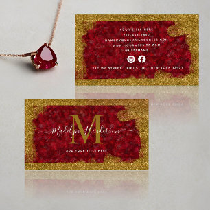 Luxury Red Ruby Gold Brush Social Media  Business Card
